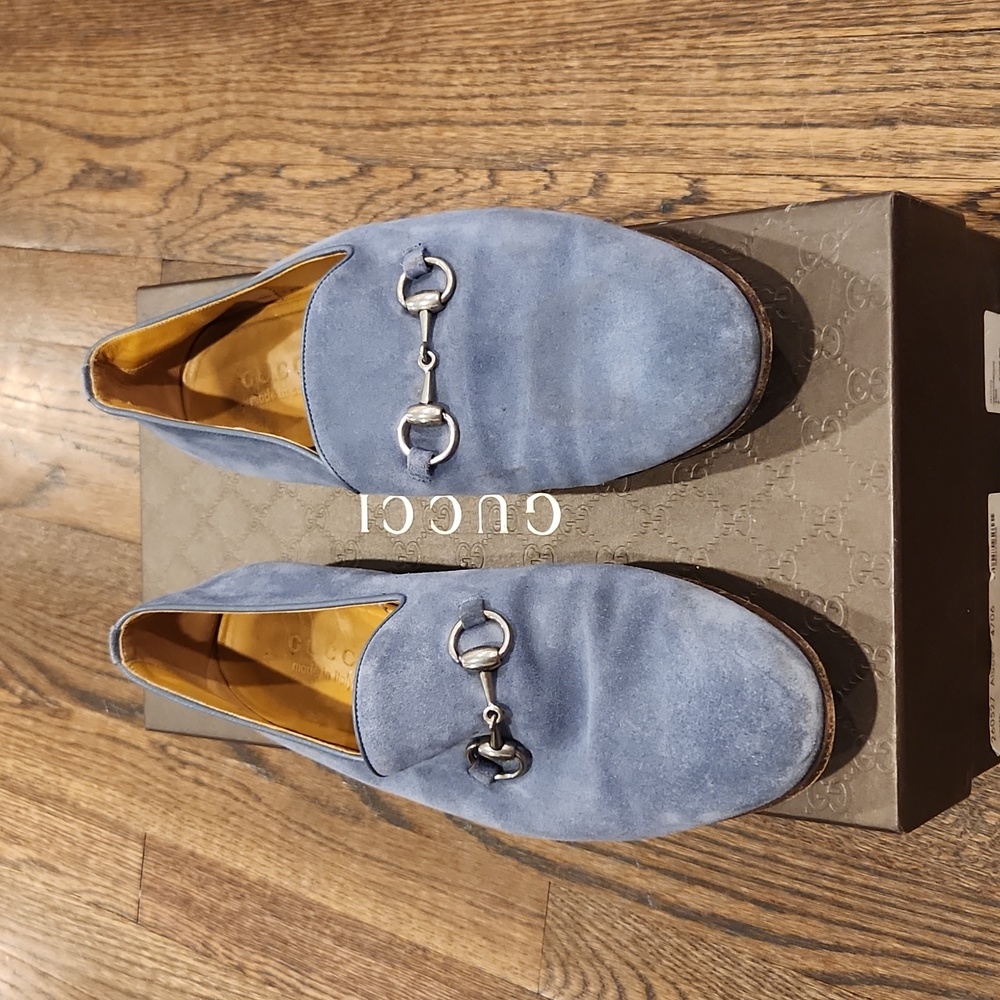 Used Gucci blue suede loafer